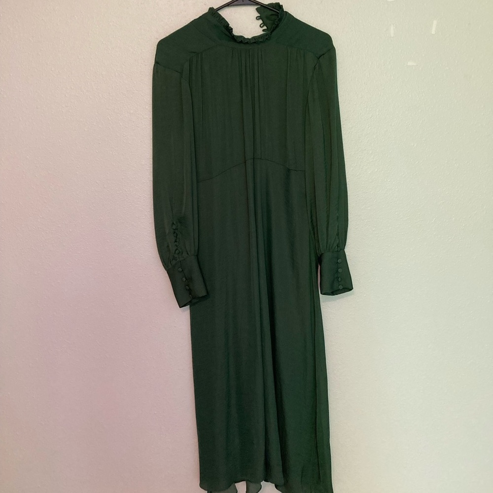 Zara Green Satin Mock Neck Maxi Dress